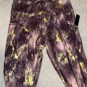 Tahari Sport Purple and Gold Athletic Leggings NWT- Size L